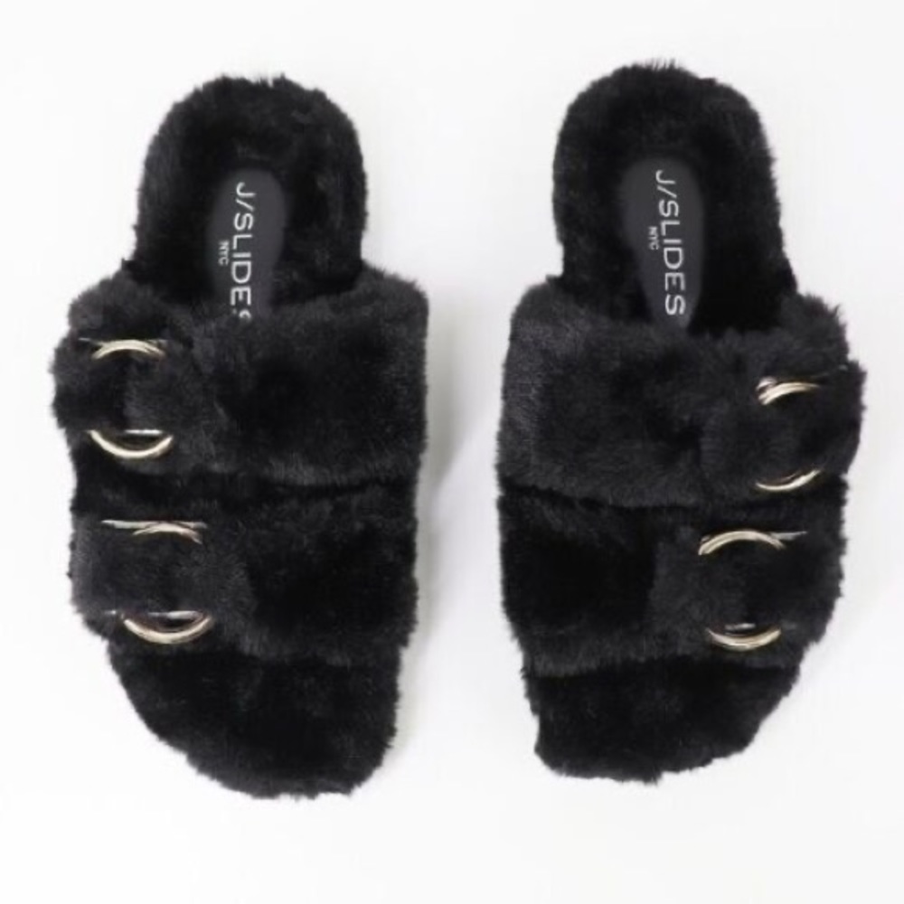 J/Slides Faux Fur Platform Sandals